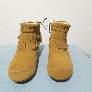 Lucky Brand Ahbey Moccasin Fringe Suede Booties